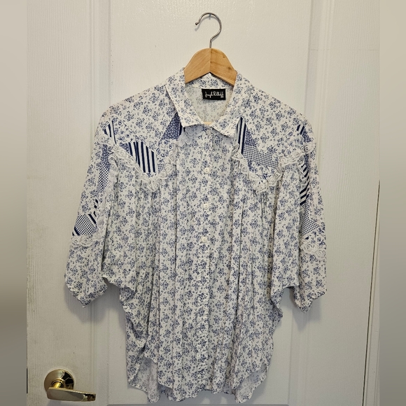 Vintage Blue & White Patchwork Set - includes blouse and skirt - Picture 6 of 13